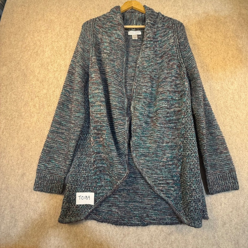 Christopher & Banks Womens Large Open Front Space Dye Cardigan Sweater Teal Blue